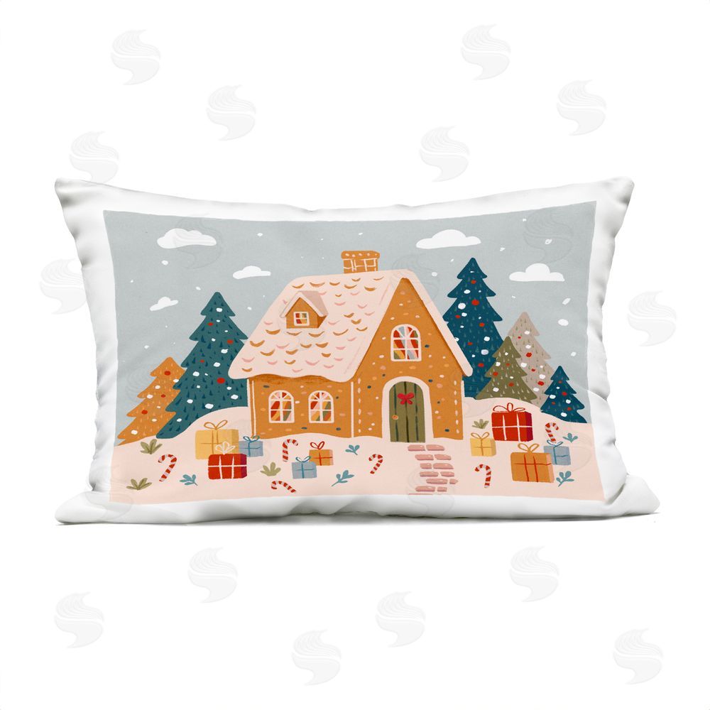 Ziwei Li Gingerbread Cottage with Candy Canes Outdoor Quick-Dry Polyester Lumbar Pillow