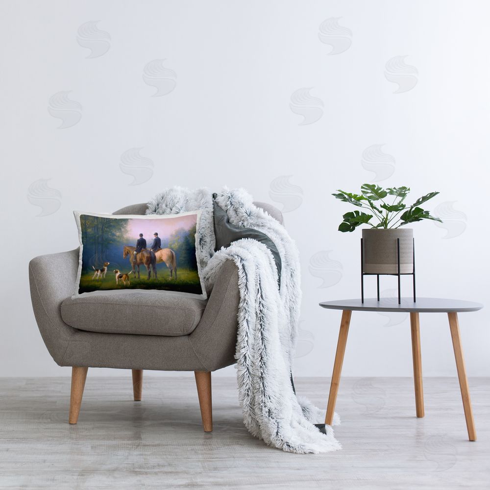 Ziwei Li Morning Ride with Hounds Plush Polyester Printed Lumbar Pillow on Chair