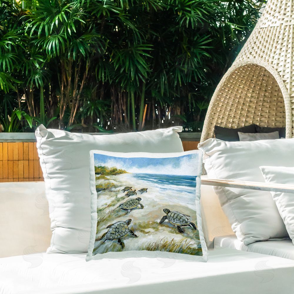 Susan Winget Baby Sea Turtles on Beach Outdoor Quick-Dry Polyester Printed Square Pillow on Patio