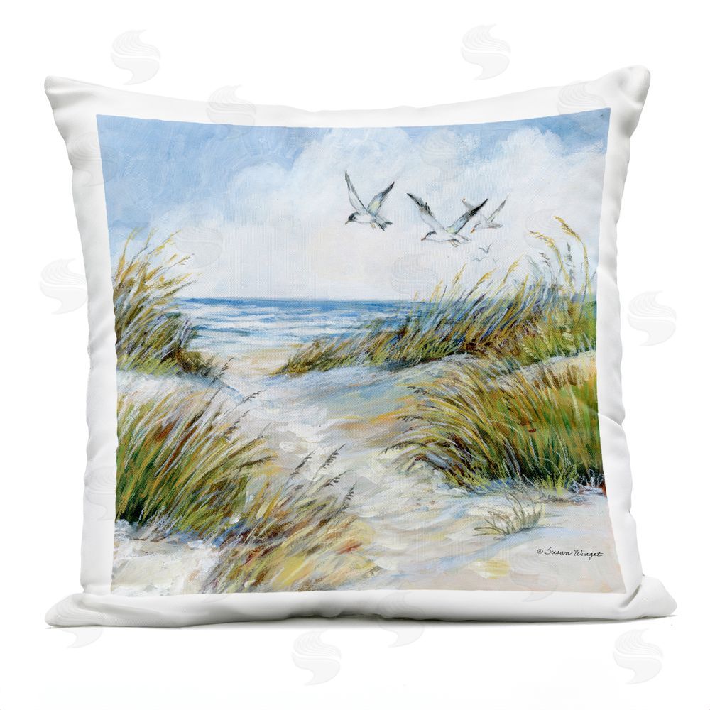 Susan Winget Beach Path Seagulls Overhead Outdoor Quick-Dry Polyester Square Throw Pillow