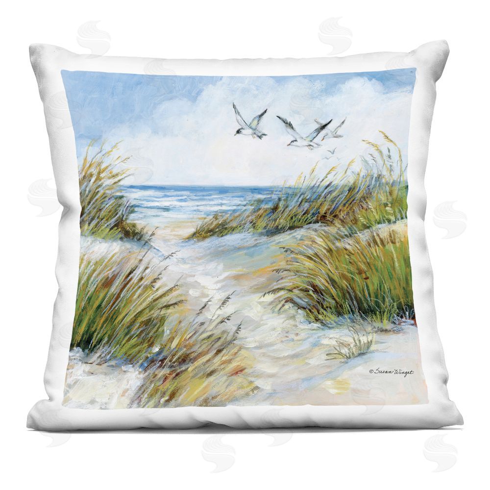 Susan Winget Beach Path Seagulls Overhead Indoor Plush Polyester Square Throw Pillow