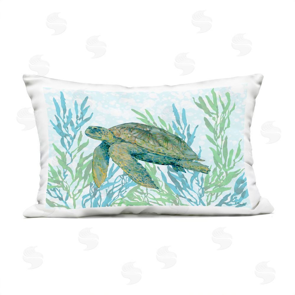 Paul Brent Tasman Turtle in Seagrass Outdoor Printed Lumbar Throw Pillow