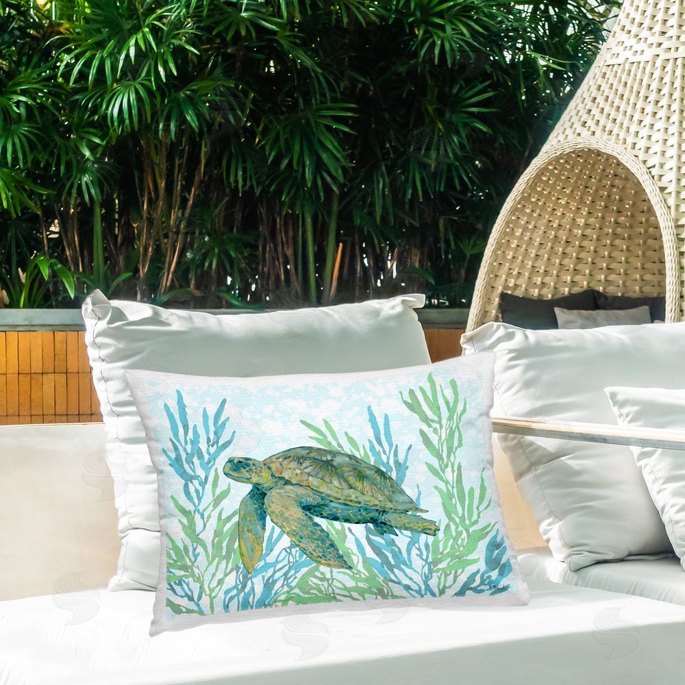 Paul Brent Tasman Turtle in Seagrass Outdoor Printed Lumbar Throw Pillow on Seat
