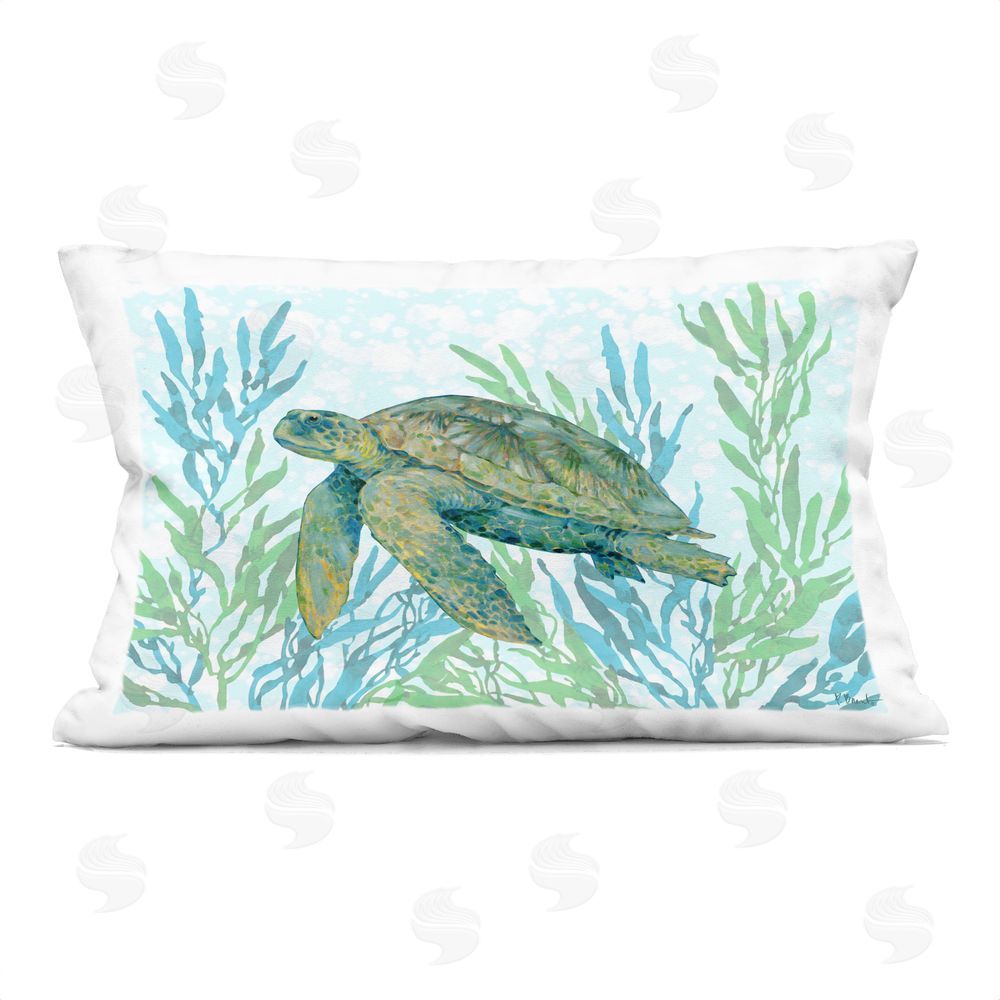 Paul Brent Tasman Turtle in Seagrass Printed Lumbar Throw Pillow
