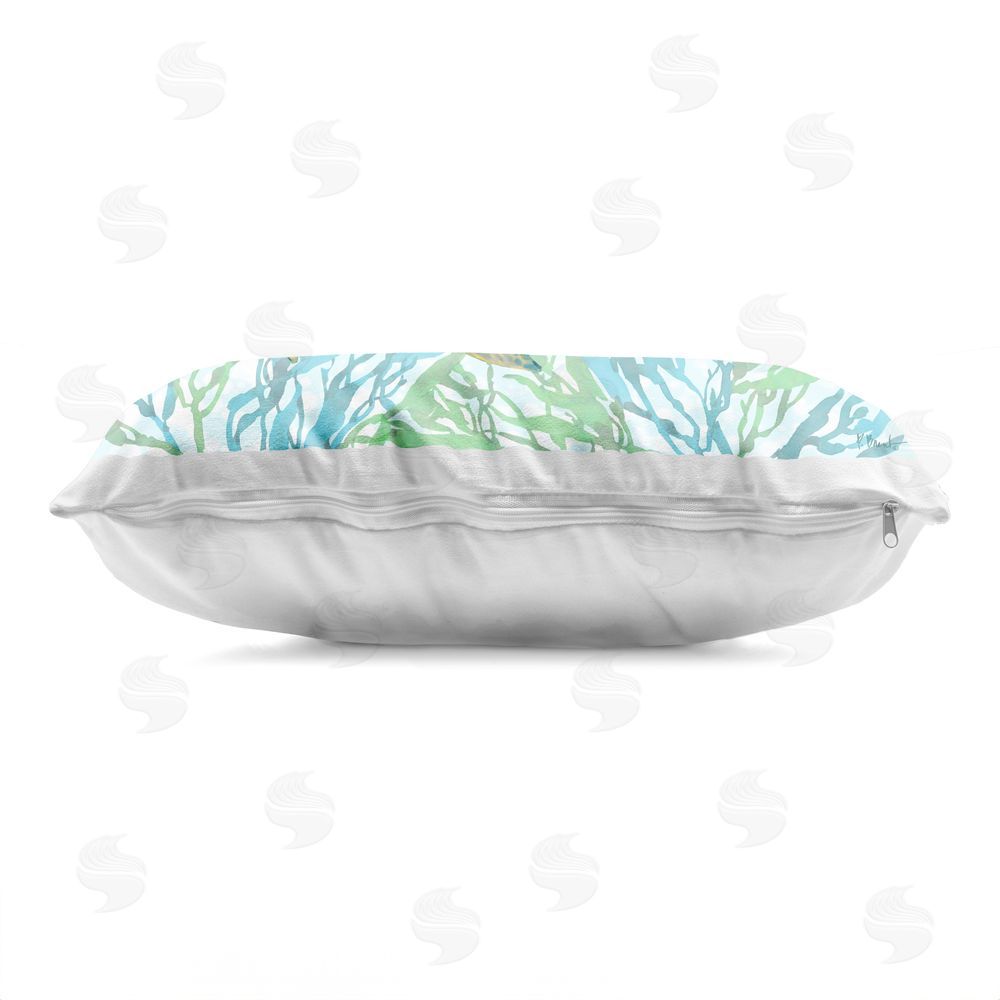 Paul Brent Tasman Turtle in Seagrass Printed Lumbar Throw Pillow Side View with Zipper Detail