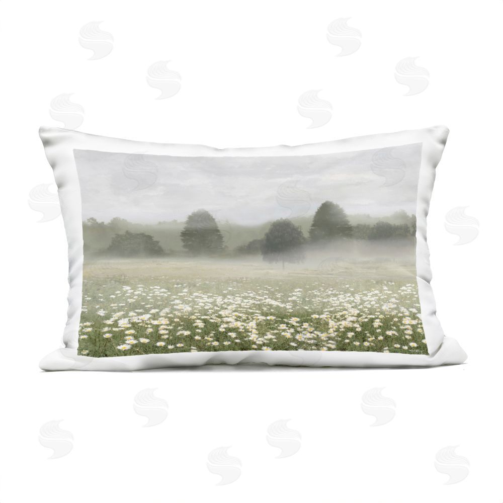 Amber Sterling Morning Mist Over Daisy Field Outdoor Quick-Dry Polyester Lumbar Pillow