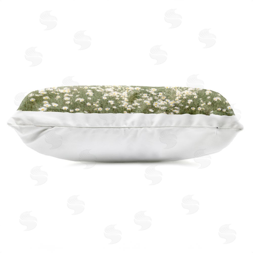Amber Sterling Morning Mist Over Daisy Field Outdoor Quick-Dry Polyester Lumbar Pillow Zipper Detail