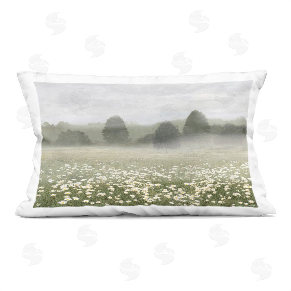Amber Sterling Morning Mist Over Daisy Field Indoor Plush Polyester Lumbar Pillow