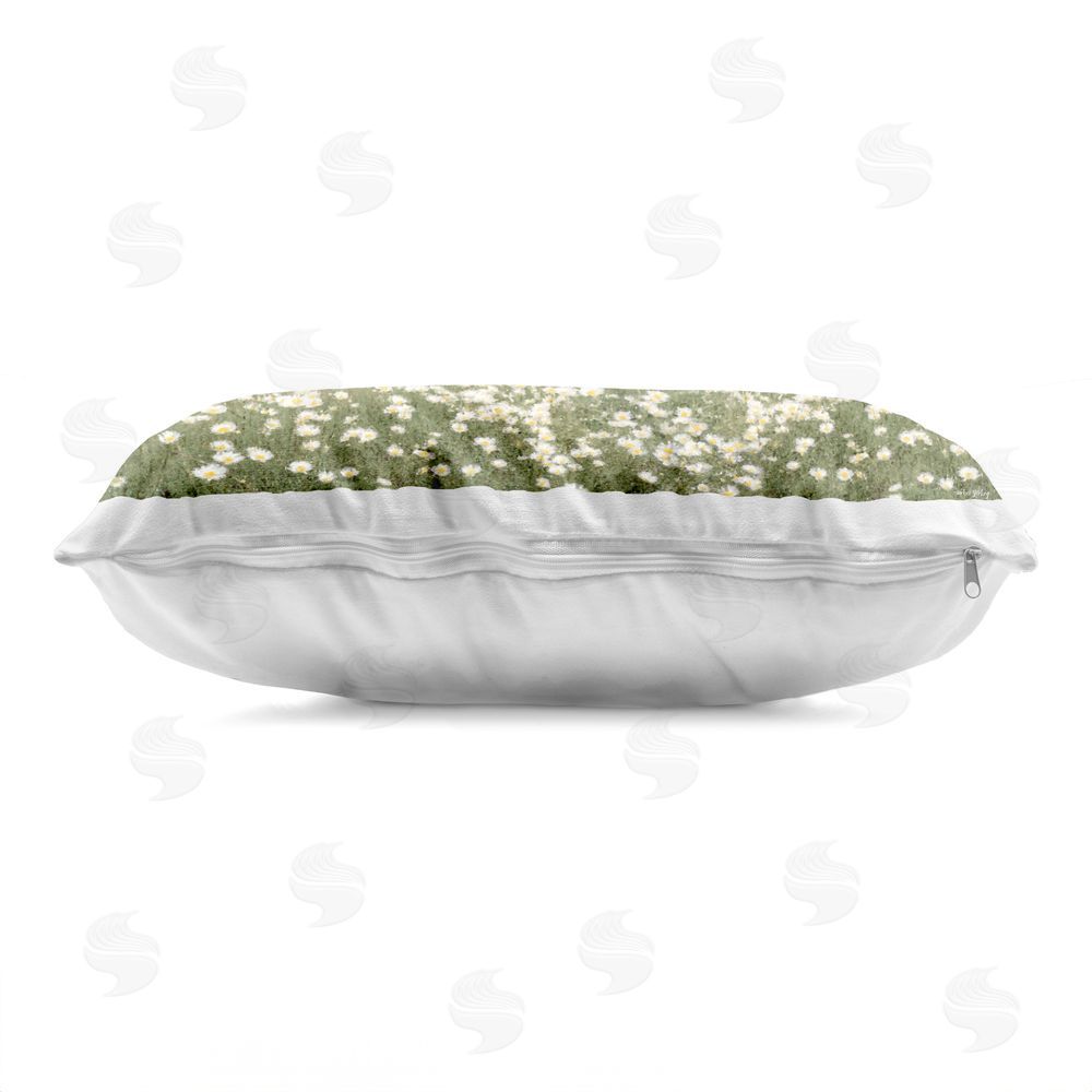 Amber Sterling Morning Mist Over Daisy Field Indoor Plush Polyester Lumbar Pillow Zipper Detail