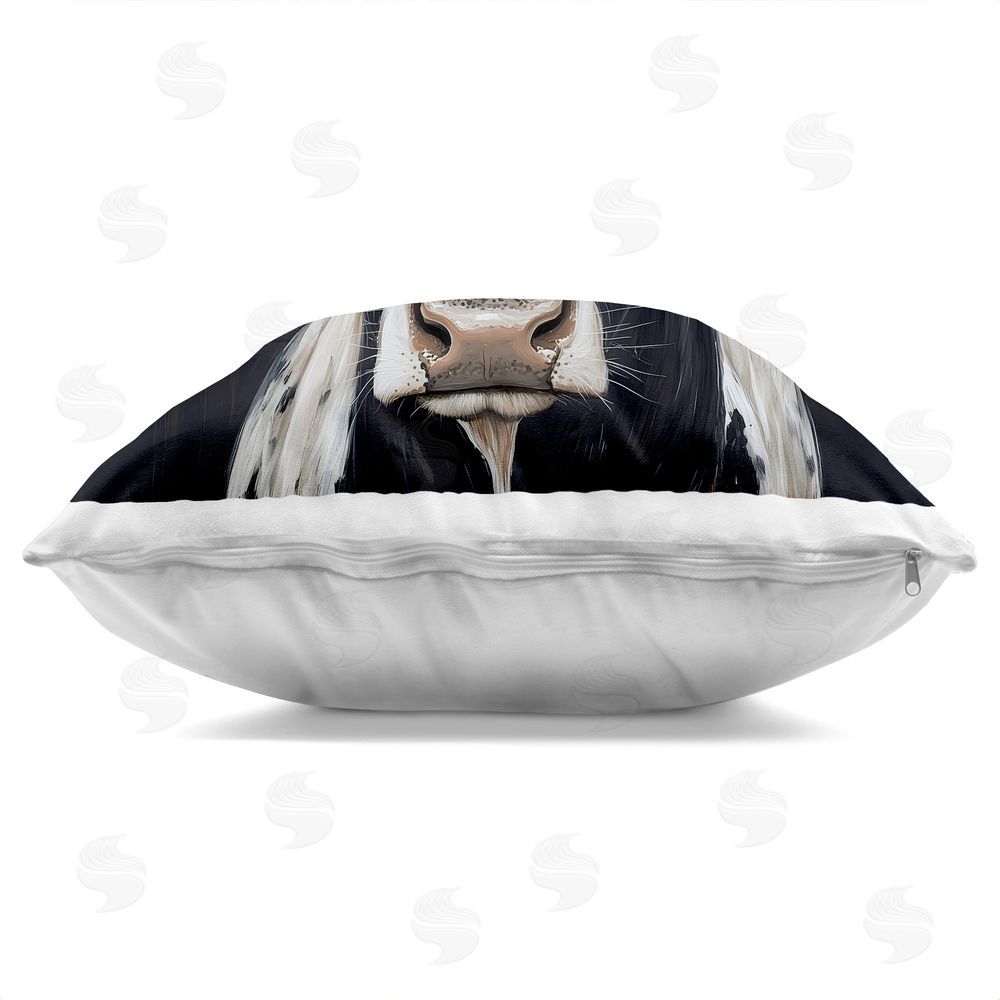 Acorn & Ivory Designs Cow With White Floral Crown Indoor Plush Polyester Square Throw Pillow Zipper Detail