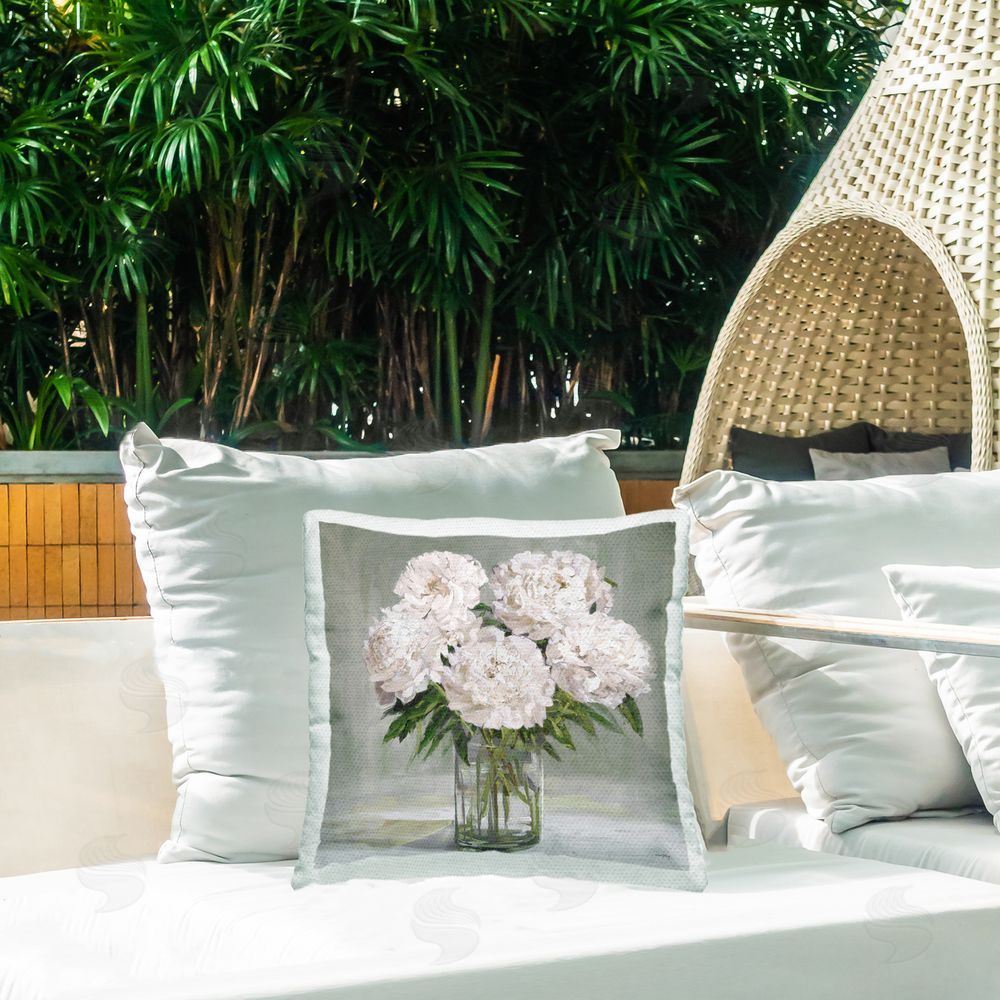 Amber Sterling White Peonies in Glass Vase Outdoor Quick-Dry Polyester Printed Square Pillow on Patio