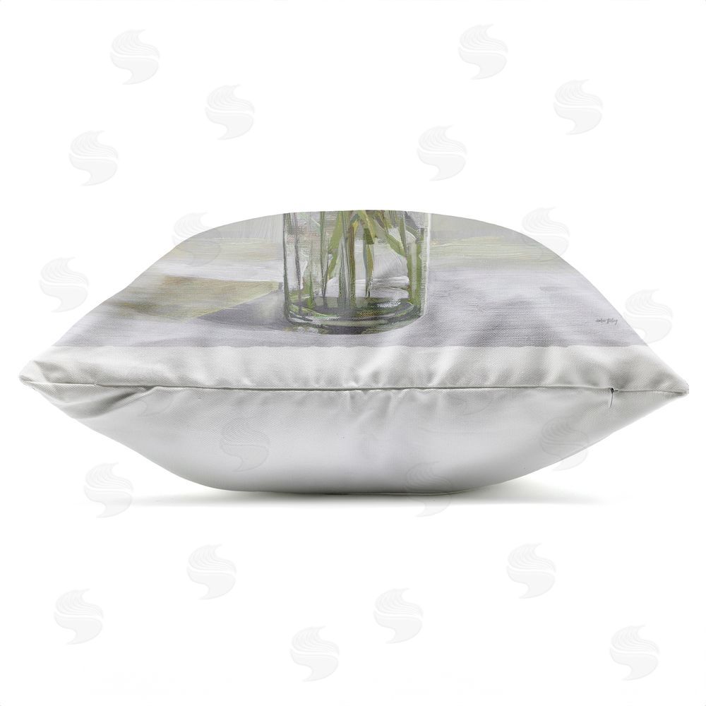 Amber Sterling White Peonies in Glass Vase Outdoor Quick-Dry Polyester Square Throw Pillow Zipper Detail