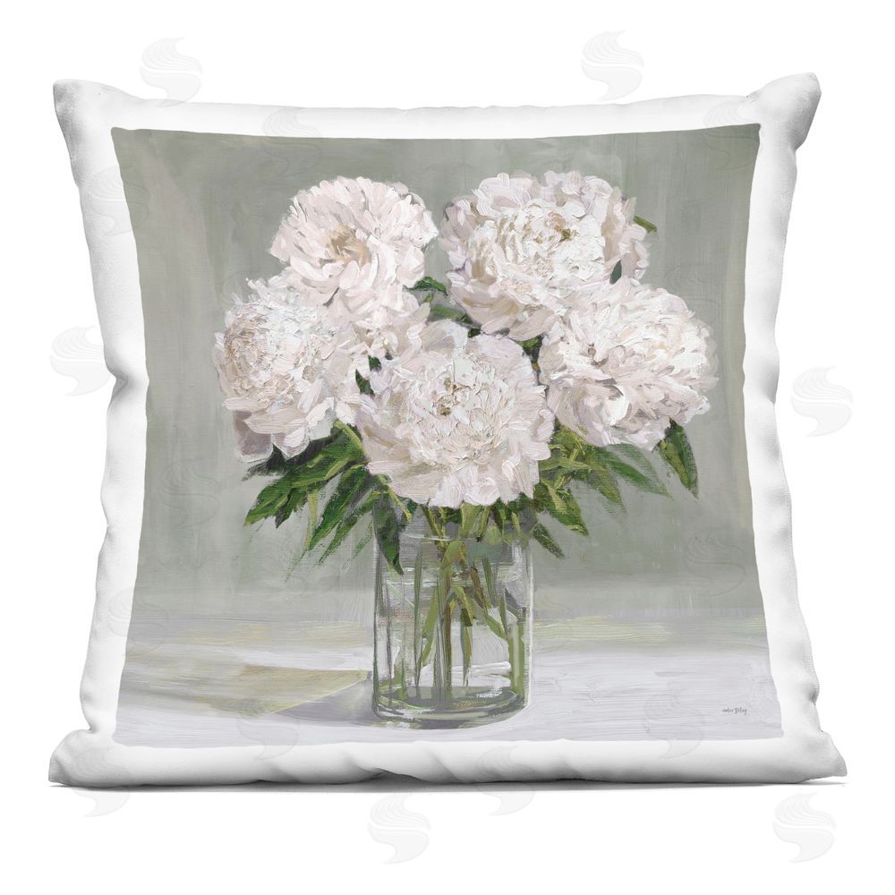 Amber Sterling White Peonies in Glass Vase Indoor Plush Polyester Square Throw Pillow