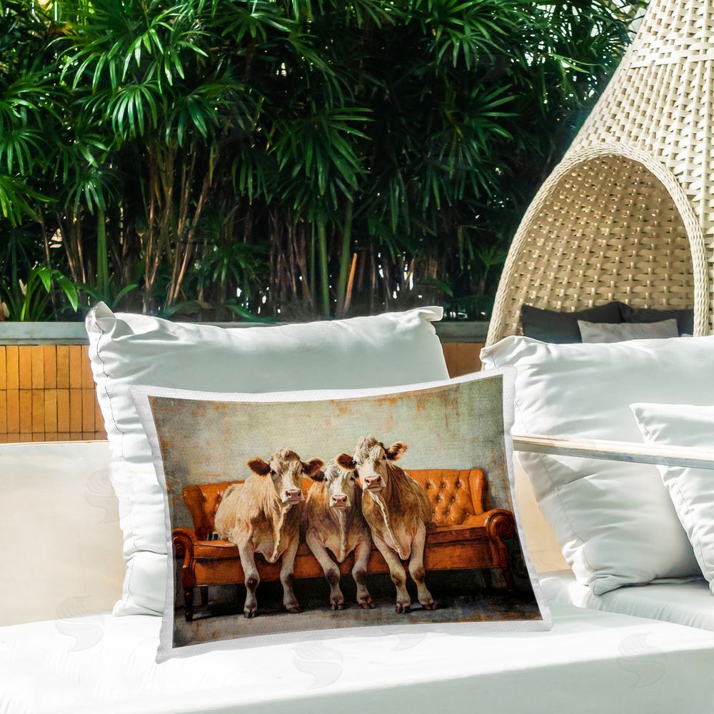 Tina LeCour Cows Just Chillin' Lumbar Outdoor Quick-Dry Polyester Throw Pillow on Seat