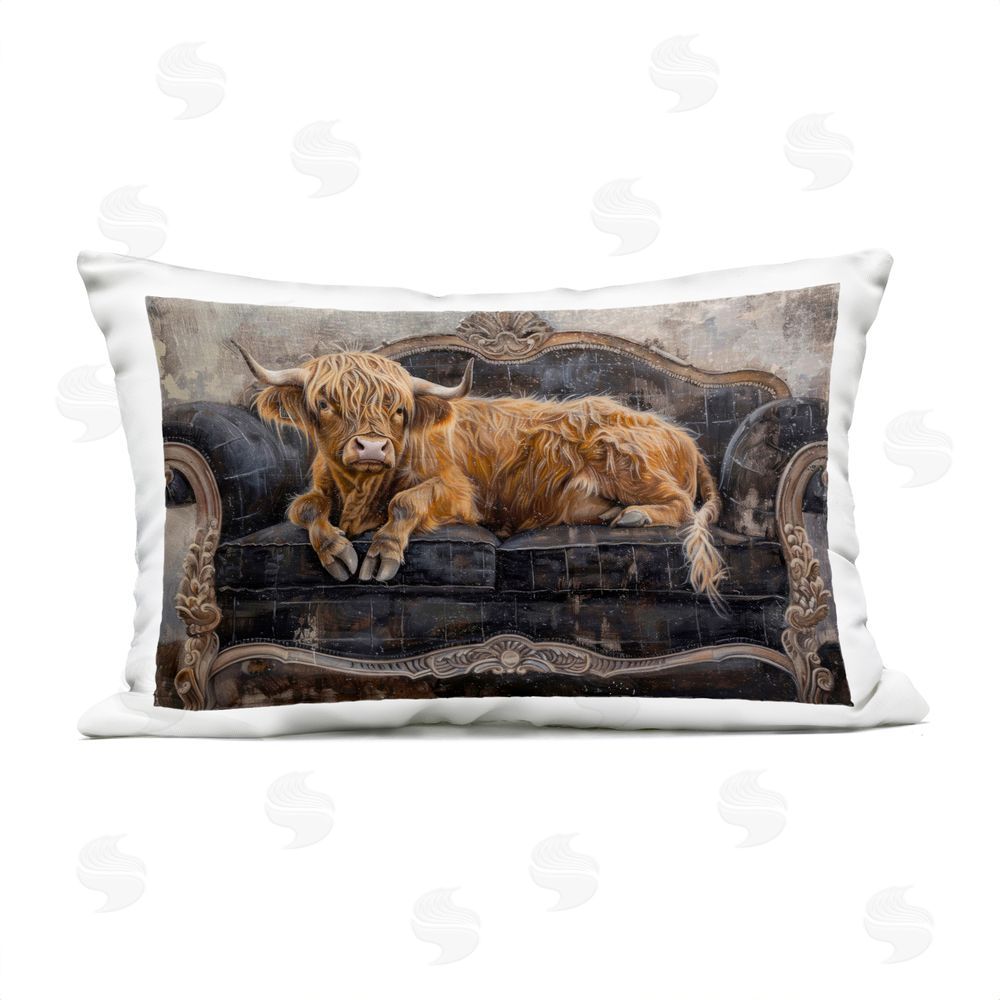 Tina LeCour Cozy Couch Highland Cow Lumbar Outdoor Quick-Dry Polyester Throw Pillow