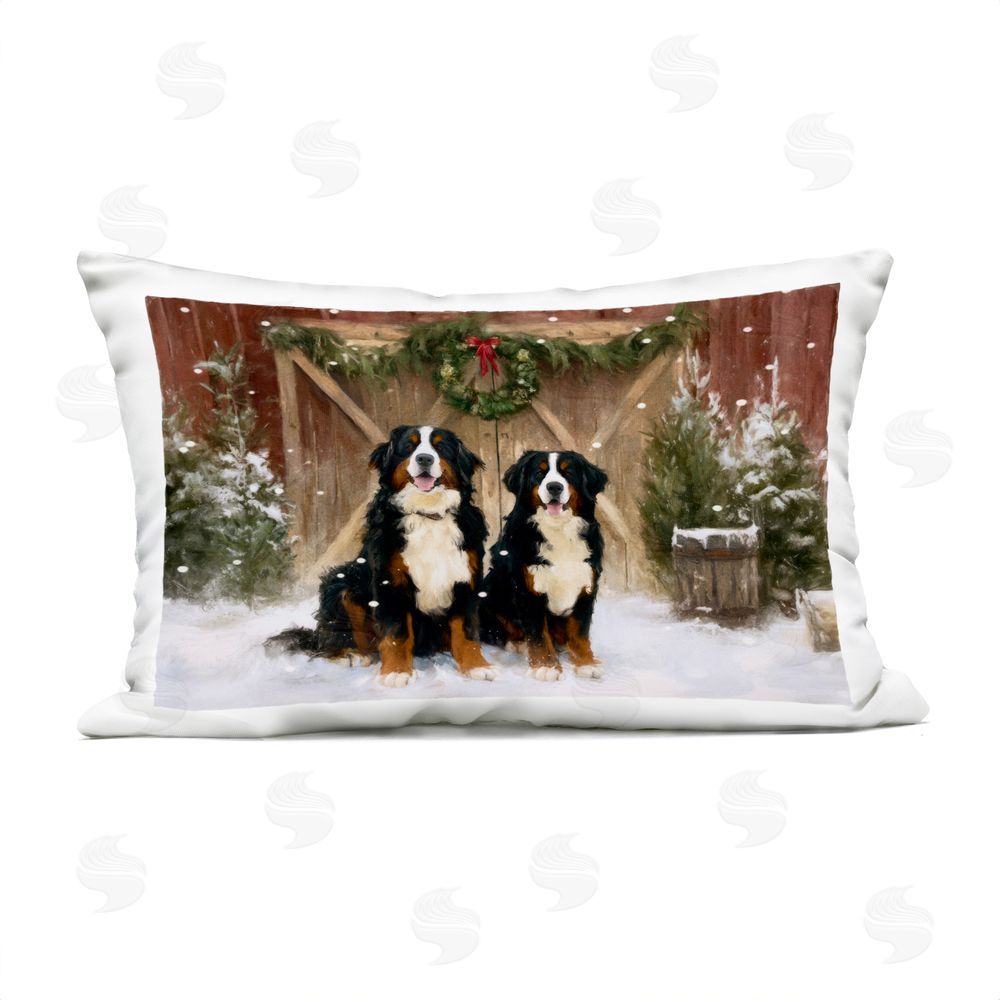 Tina LeCour Barnyard Bernese Mountain Dogs Lumbar Outdoor Quick-Dry Polyester Throw Pillow