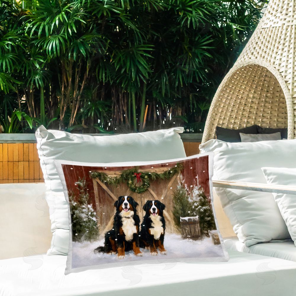 Tina LeCour Barnyard Bernese Mountain Dogs Lumbar Outdoor Quick-Dry Polyester Throw Pillow on Seat