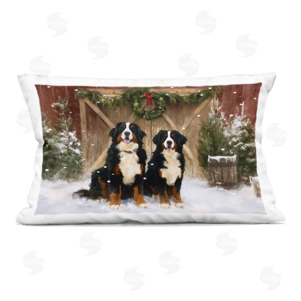 Tina LeCour Barnyard Bernese Mountain Dogs Square Outdoor Quick-Dry Polyester Throw Pillow