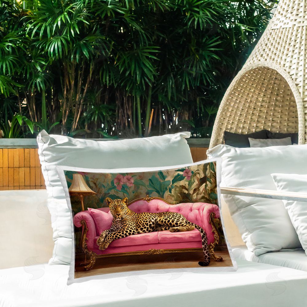 Tina LeCour Exotic Lounging Leopard Lumbar Outdoor Quick-Dry Polyester Throw Pillow on Seat
