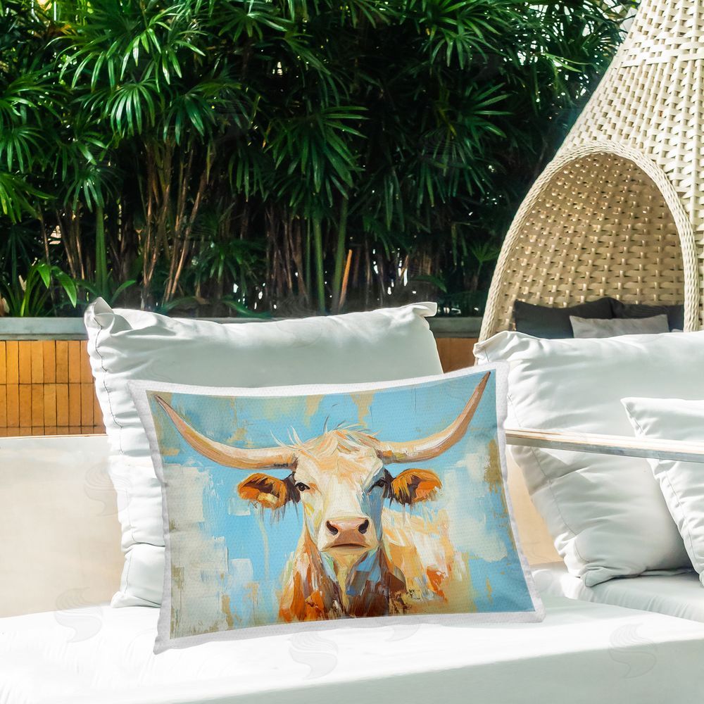 Tina LeCour Abstract Texas Longhorn Lumbar Outdoor Quick-Dry Polyester Throw Pillow on Seat