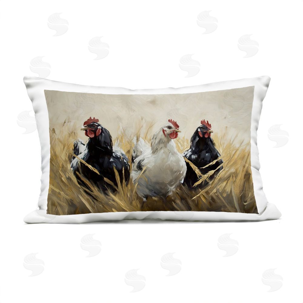 Tina LeCour Chickens In Wheat Field Lumbar Outdoor Quick-Dry Polyester Throw Pillow