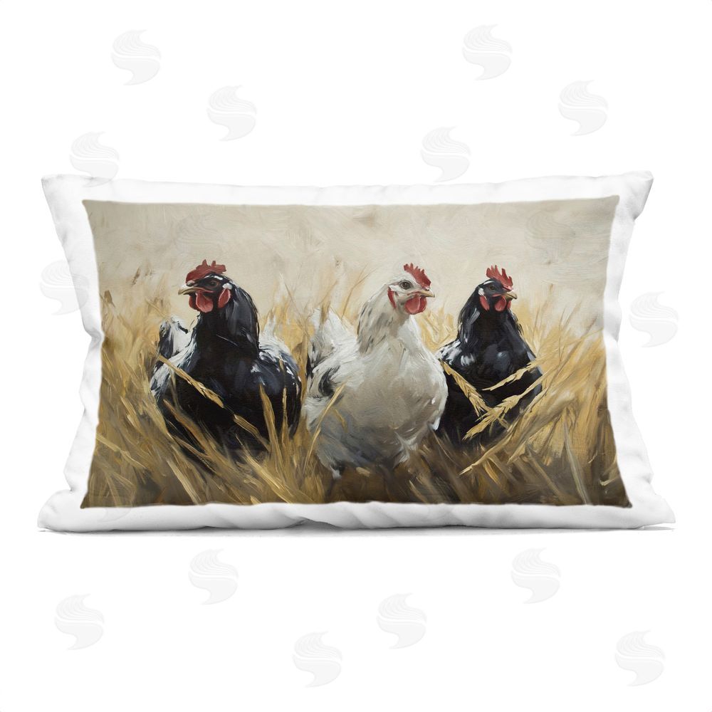 Tina LeCour Chickens In Wheat Field Square Outdoor Quick-Dry Polyester Throw Pillow