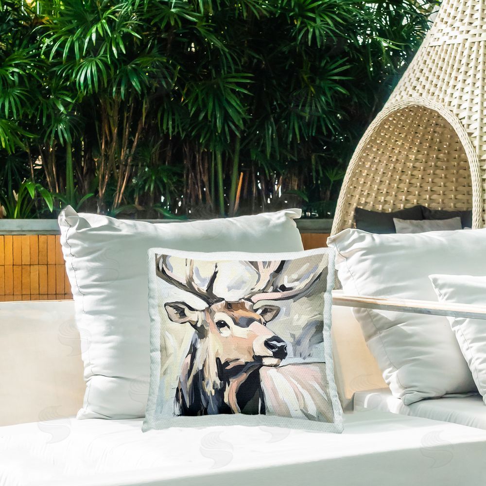 Tina LeCour Neutral Bull Elk Portrait Square Outdoor Quick-Dry Polyester Throw Pillow on Seat