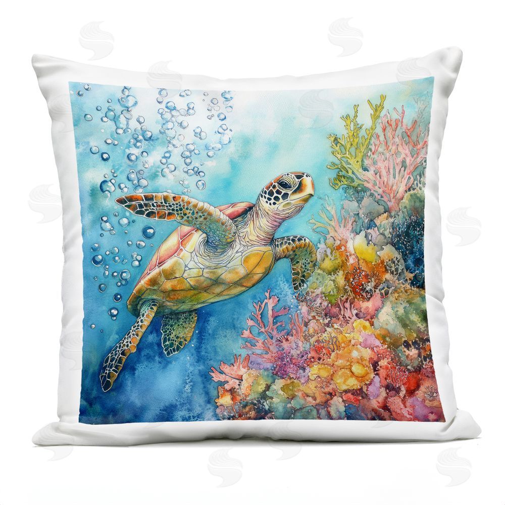 Tina LeCour Underwater Sea Turtle Bubbles Square Outdoor Quick-Dry Polyester Throw Pillow