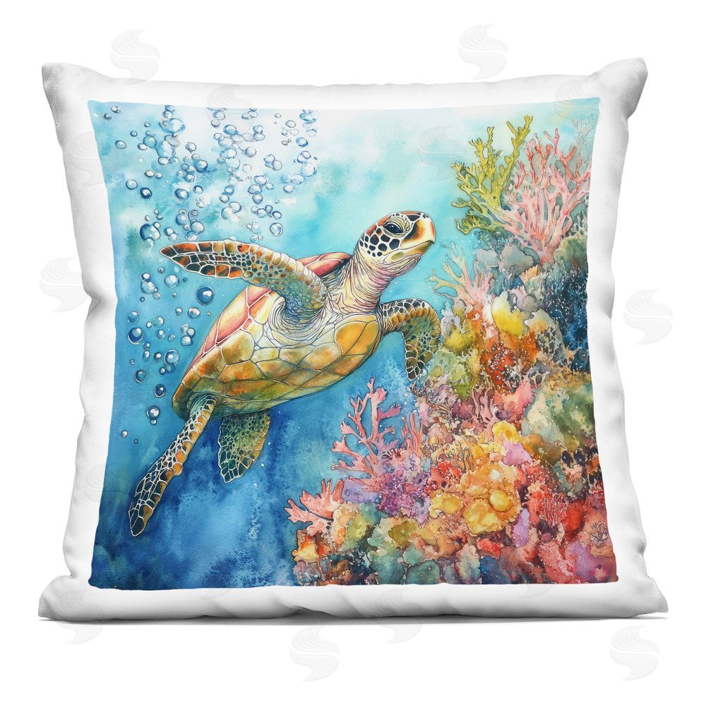 Tina LeCour Underwater Sea Turtle Bubbles Square Plush Polyester Throw Pillow