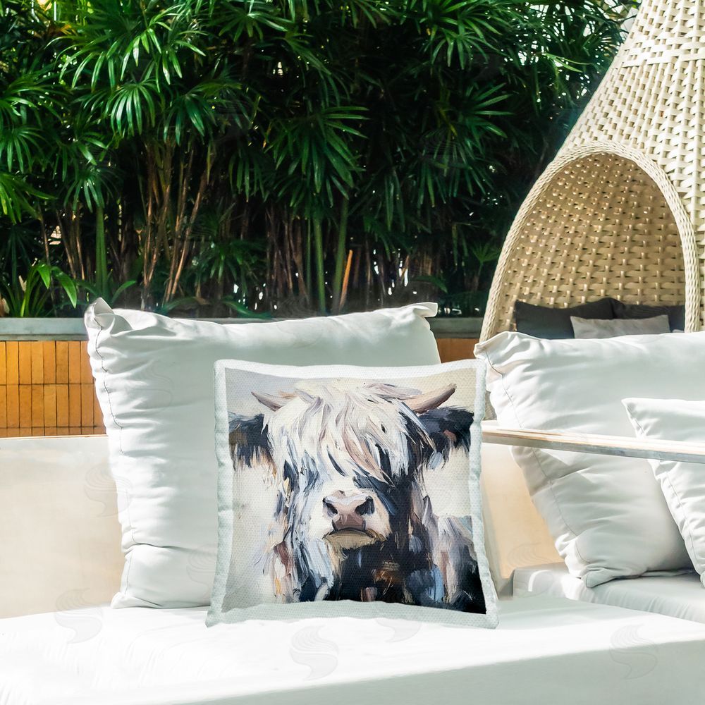 Tina LeCour Scruffy Little Highland Square Outdoor Quick-Dry Polyester Throw Pillow on Seat