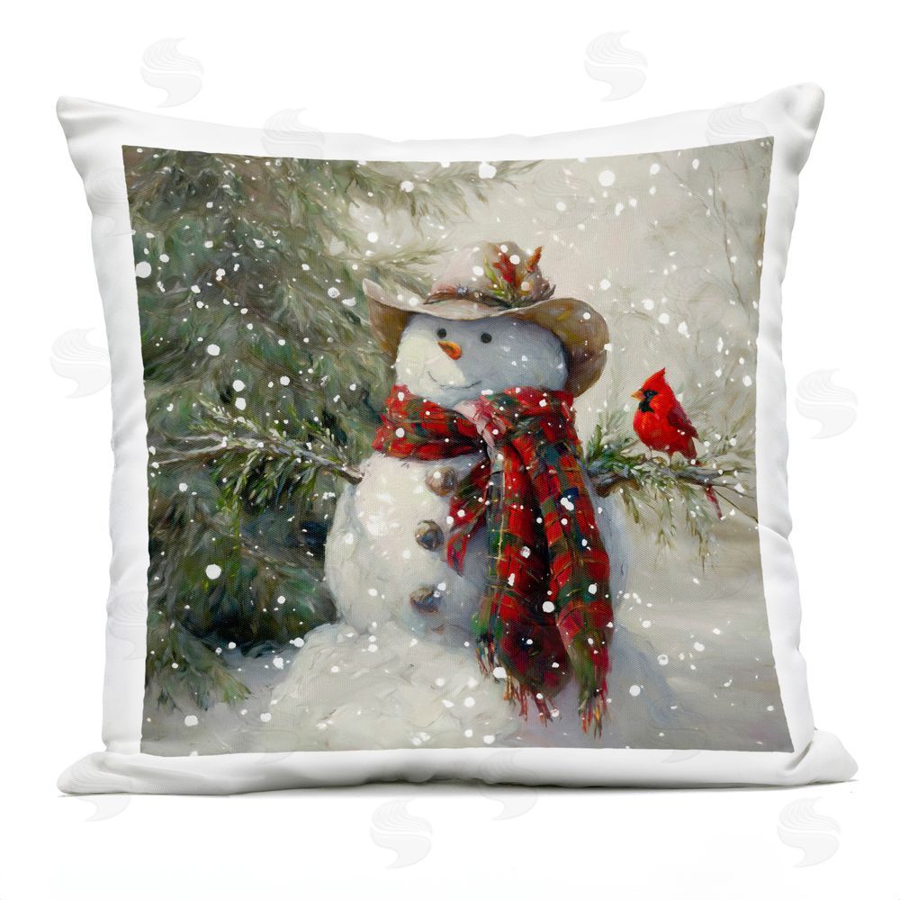 Tina LeCour Cowboy Snowman & Cardinal Square Outdoor Quick-Dry Polyester Throw Pillow