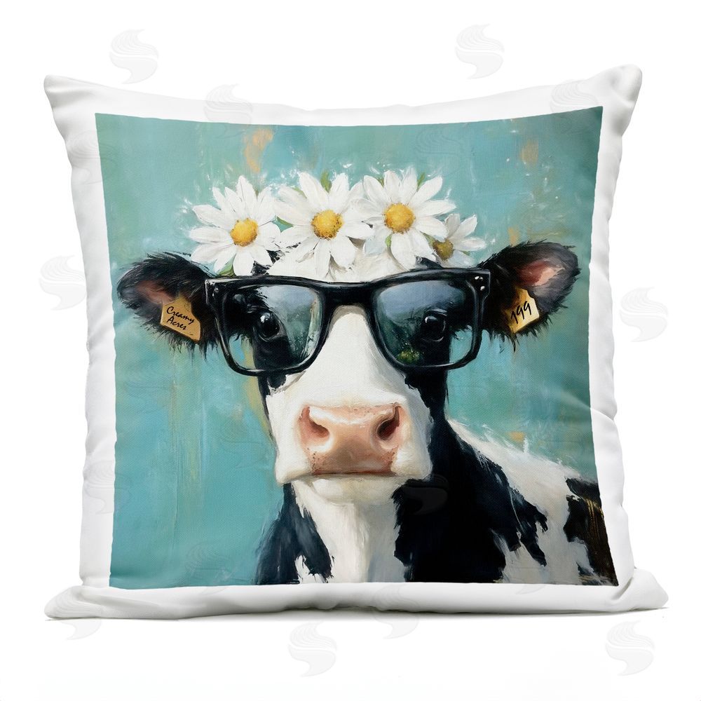 Tina LeCour Nerdy Nessie Cow Square Outdoor Quick-Dry Polyester Throw Pillow