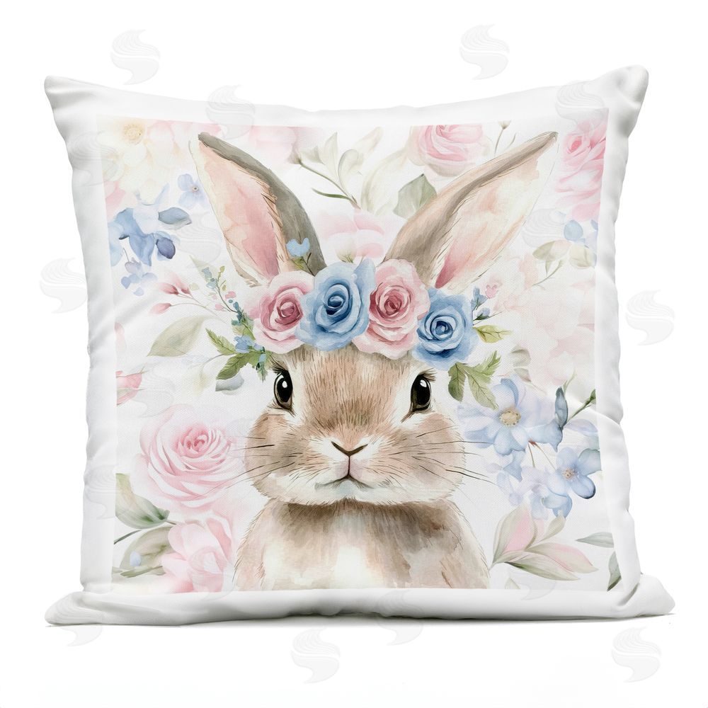 Tina LeCour Flower Power Bunny Square Outdoor Quick-Dry Polyester Throw Pillow