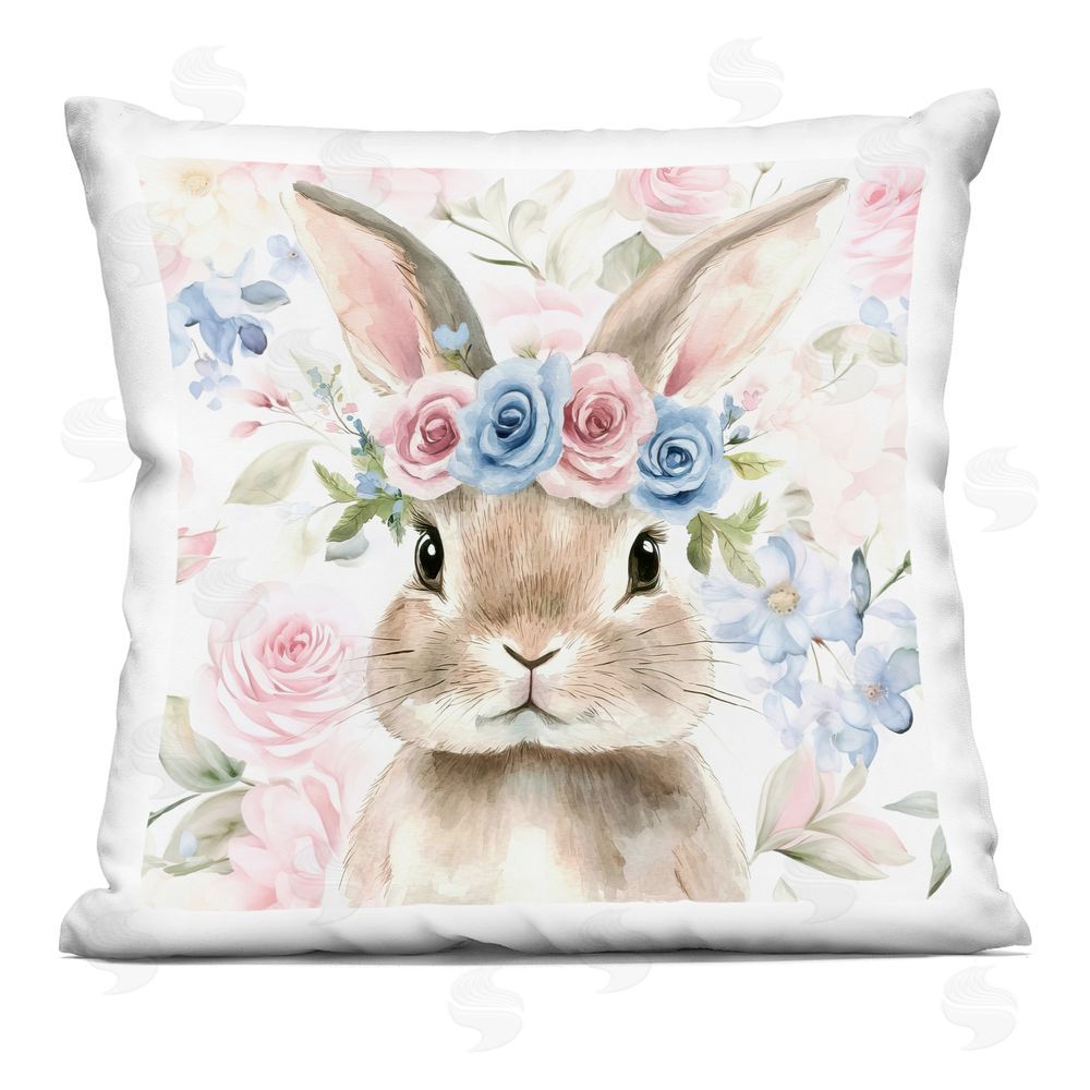 Tina LeCour Flower Power Bunny Square Plush Polyester Throw Pillow