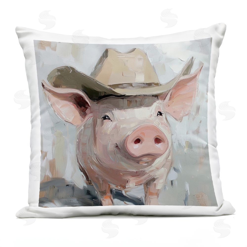 Tina LeCour Cowboy Chester Pig Square Outdoor Quick-Dry Polyester Throw Pillow