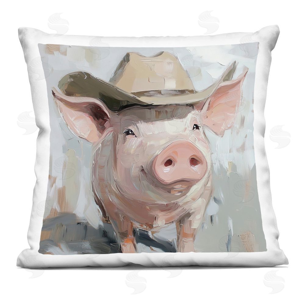 Tina LeCour Cowboy Chester Pig Square Plush Polyester Throw Pillow