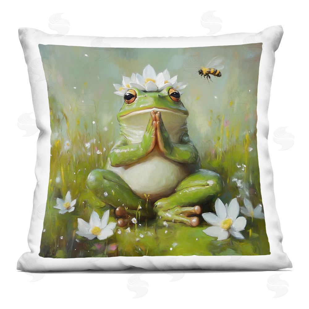 Tina LeCour Buddha Bullfrog Meditation Square Plush Polyester Throw Pillow