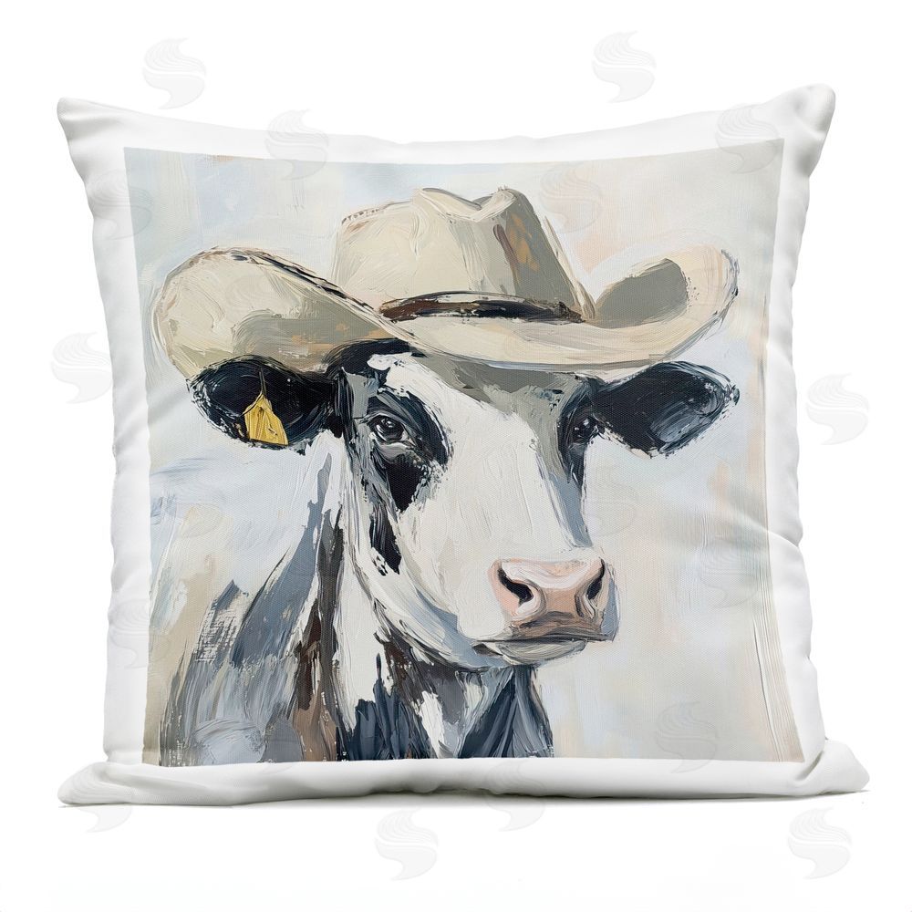 Tina LeCour Cowboy Carl Cow Square Outdoor Quick-Dry Polyester Throw Pillow