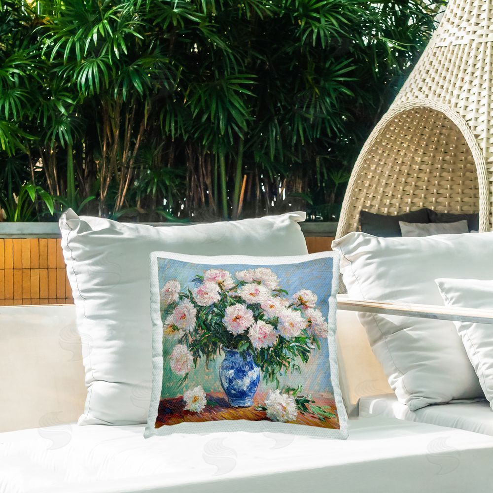 Tina LeCour Peonies in Blue Vase Square Outdoor Quick-Dry Polyester Throw Pillow on Seat