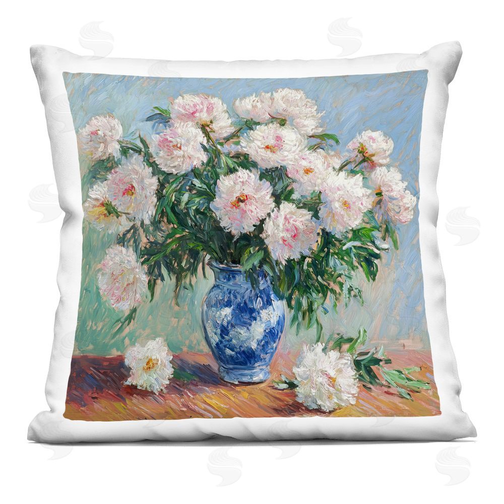 Tina LeCour Peonies in Blue Vase Square Plush Polyester Throw Pillow