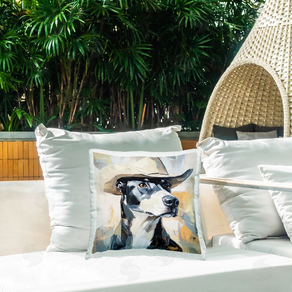 Tina LeCour Deputy Dog Cowboy Hat Square Outdoor Quick-Dry Polyester Throw Pillow on Seat
