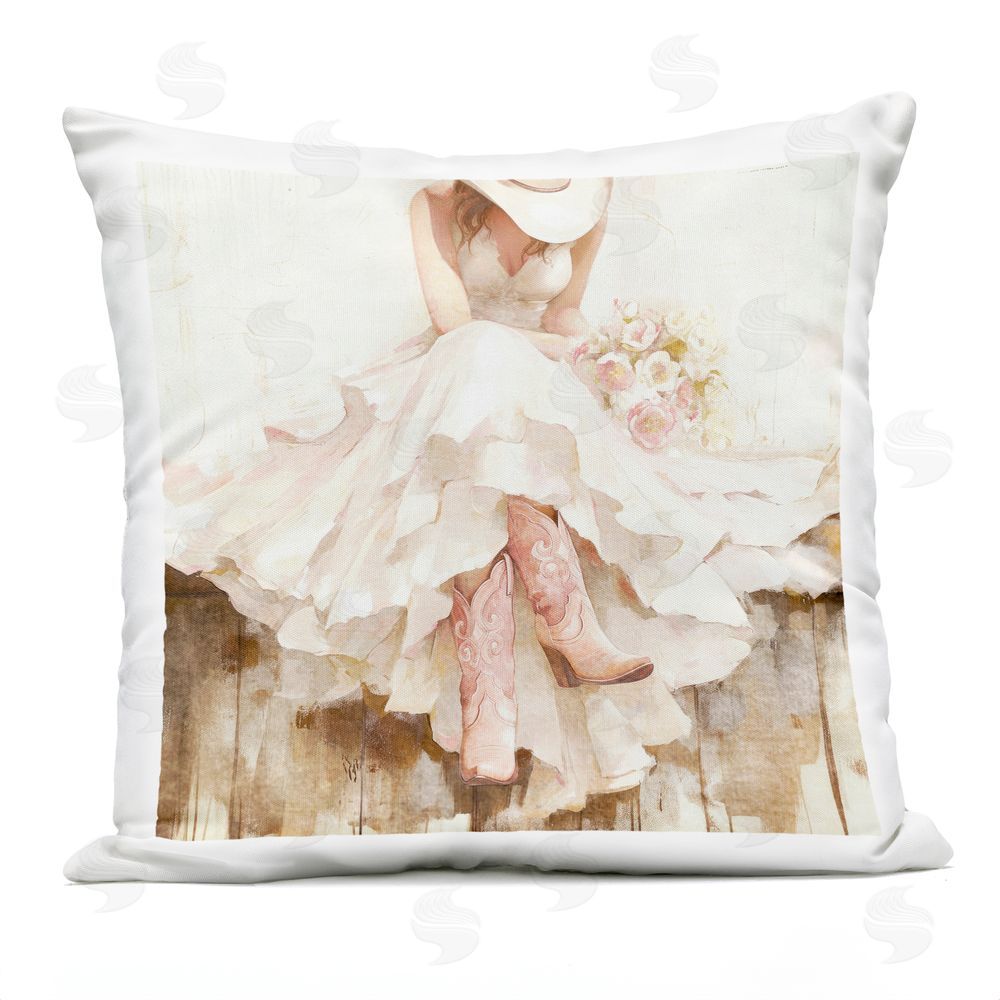 Tina LeCour Cowgirl On The Fence Square Outdoor Quick-Dry Polyester Throw Pillow