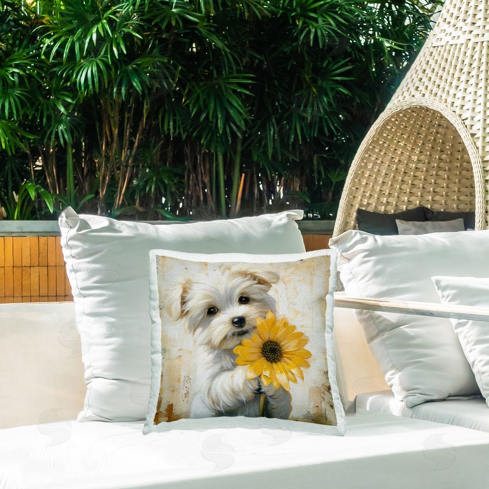 Tina LeCour Little Lucky Puppy Square Outdoor Quick-Dry Polyester Throw Pillow on Seat