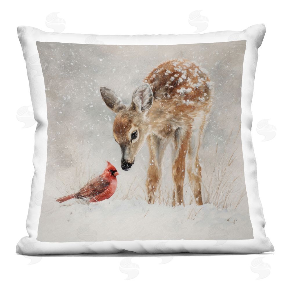 Tina LeCour Little Fawn & The Cardinal Square Plush Polyester Throw Pillow