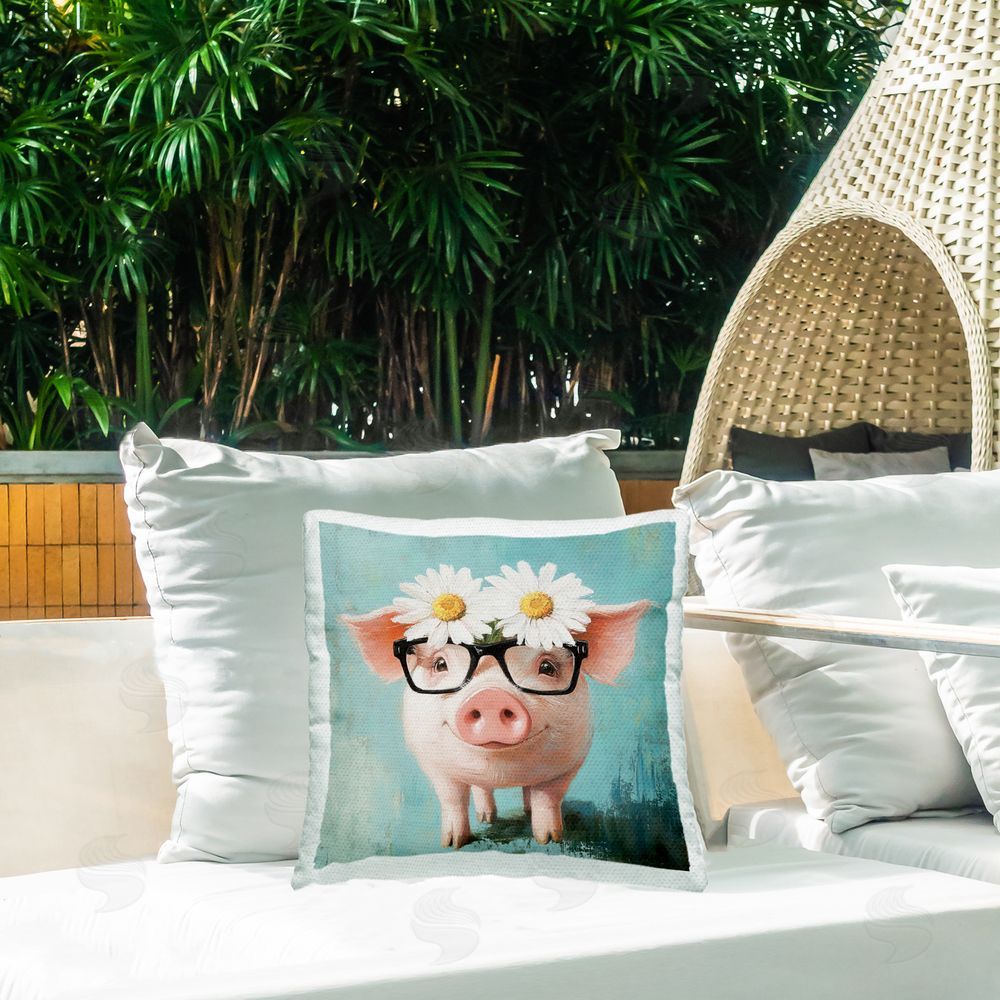Tina LeCour Nerdy Natalie Piglet Square Outdoor Quick-Dry Polyester Throw Pillow on Seat