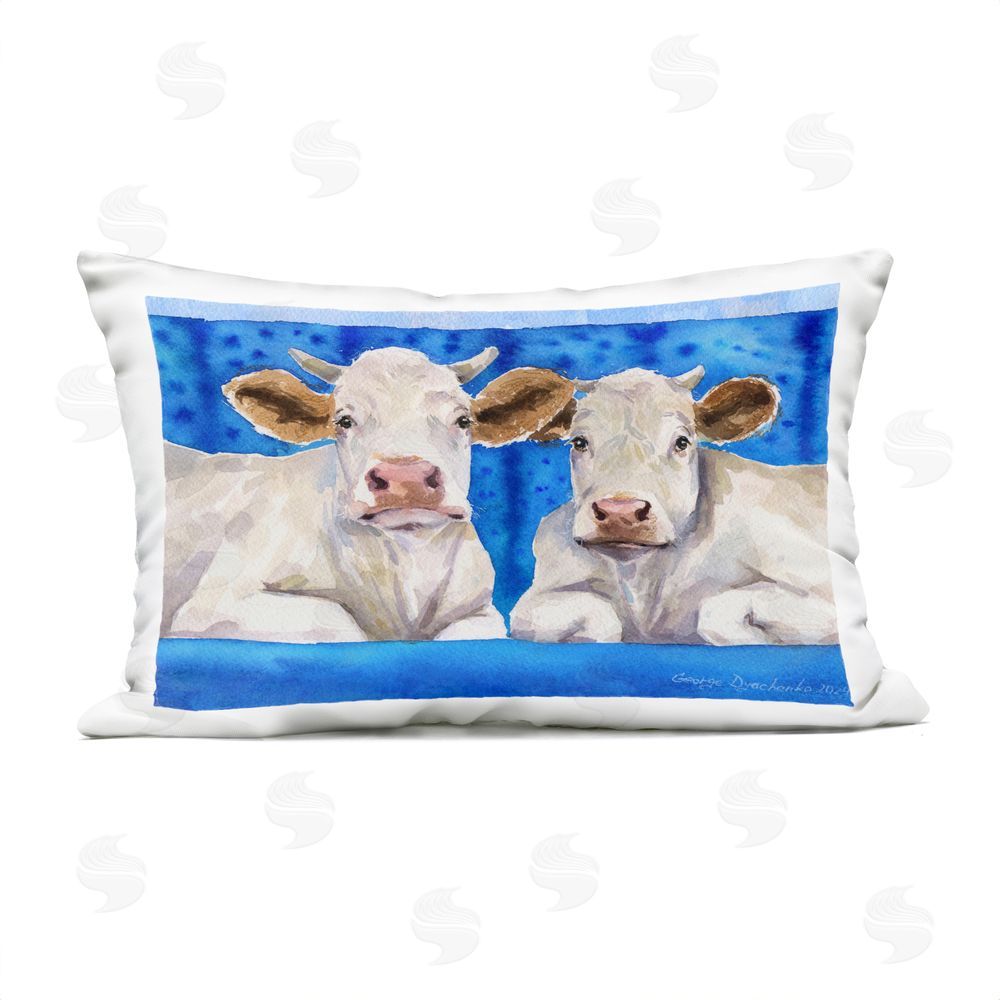 George Dyachenko White Cows on Blue Sofa Lumbar Outdoor Quick-Dry Polyester Throw Pillow