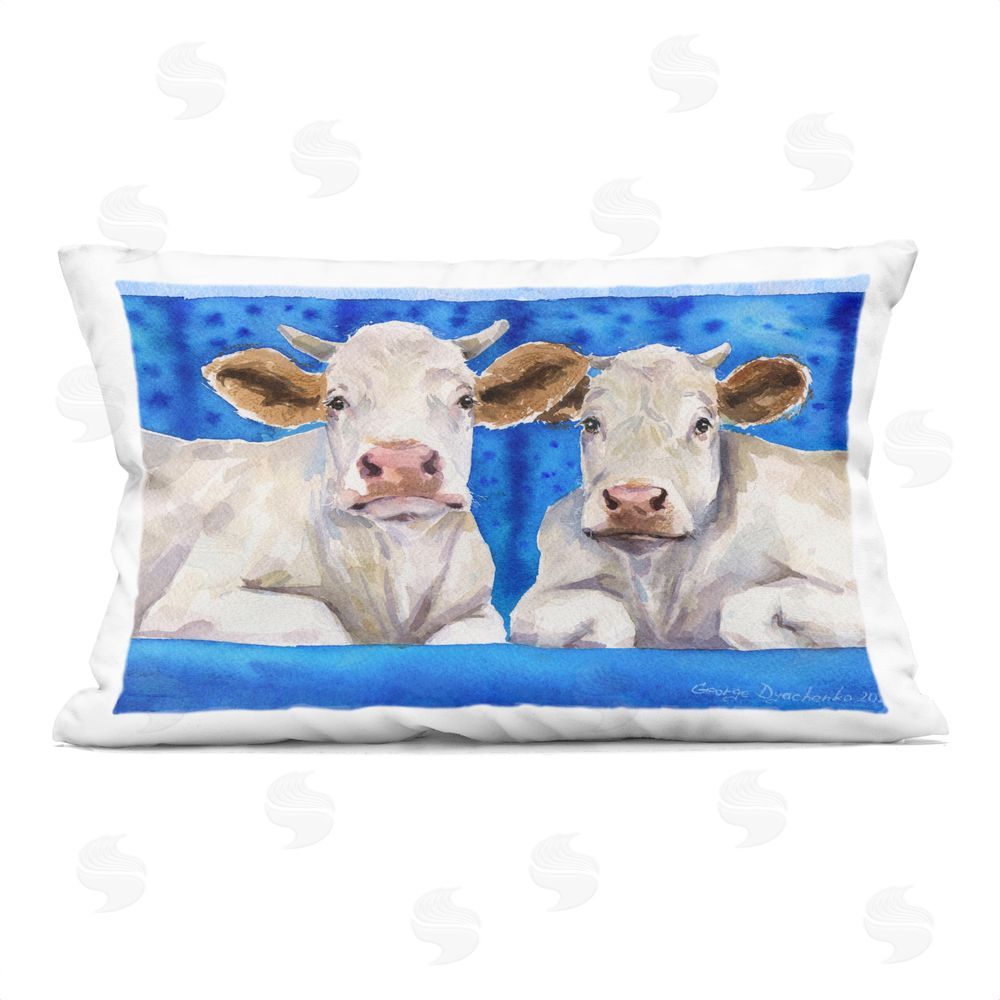 George Dyachenko White Cows on Blue Sofa Square Outdoor Quick-Dry Polyester Throw Pillow