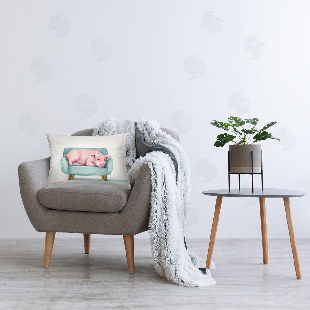 George Dyachenko Cute Piglet on Armchair Square Outdoor Quick-Dry Polyester Throw Pillow on Seat
