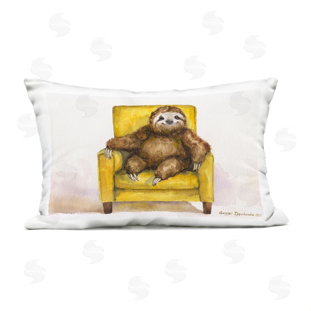 George Dyachenko Happy Sloth Relaxing on Armchair Lumbar Outdoor Quick-Dry Polyester Throw Pillow
