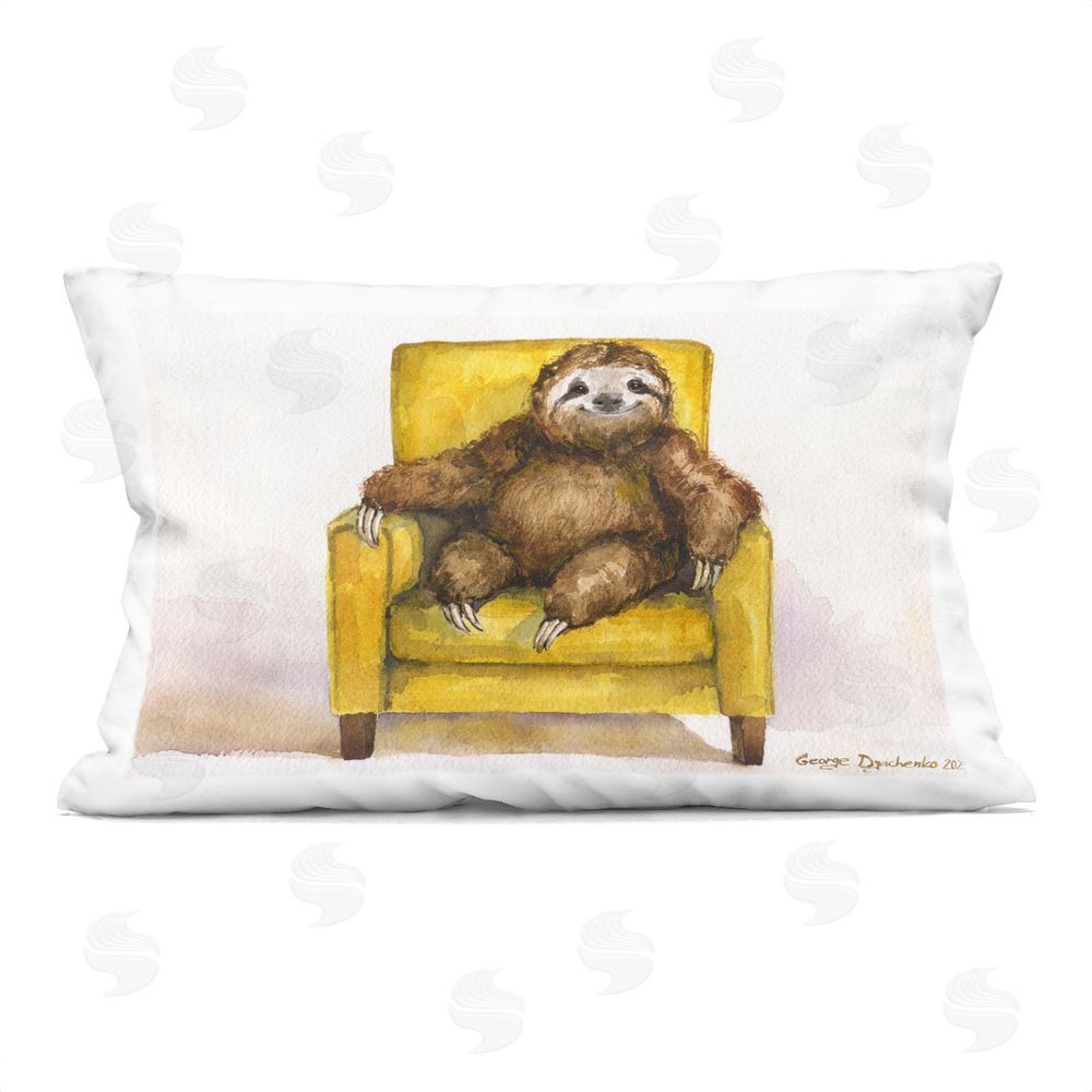 George Dyachenko Happy Sloth Relaxing on Armchair Square Outdoor Quick-Dry Polyester Throw Pillow